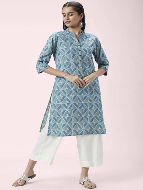 Rangmanch by Pantaloons Blue Printed Straight Kurta