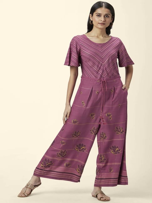 Akkriti by Pantaloons Purple Printed Jumpsuit