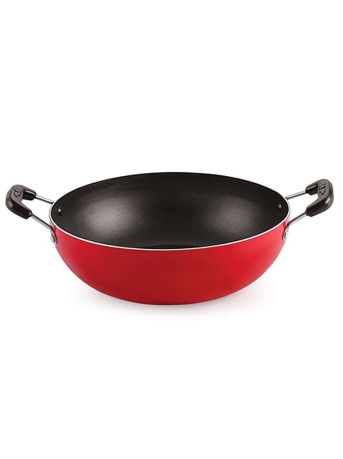 Nirlon Red Aluminium 21 cm Gas Non-Stick Deep Fry Kadhai (1.5 L)