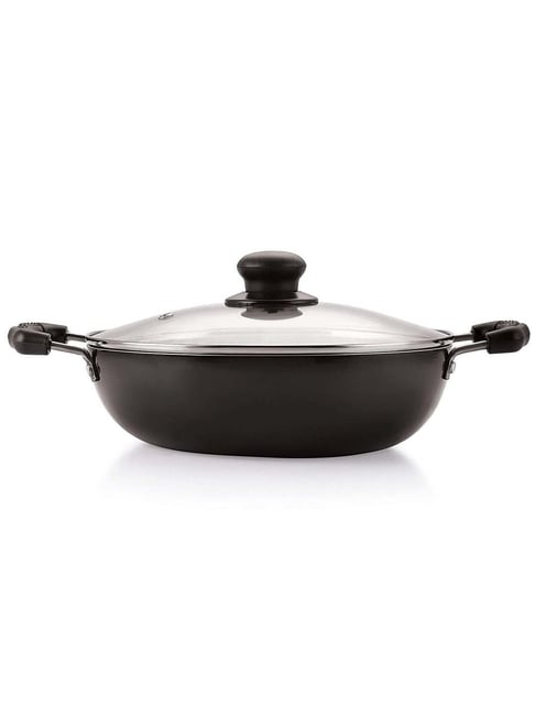Nirlon Black Aluminium 22 cm Induction & Gas Non-Stick Kadhai With Glass Lid (2.25 L)