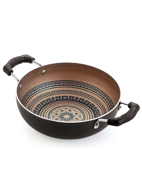 Nirlon Mandala Golden Aluminium 22 cm Gas Non-Stick Kadhai (2.25 L)