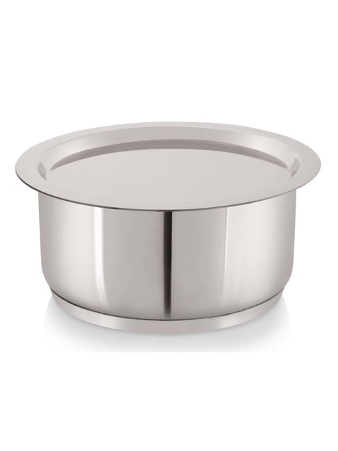 Nirlon Deluxe Silver Stainless Steel 18 cm Induction Tri-Ply Bottom Tope With Lid (2.1 L)