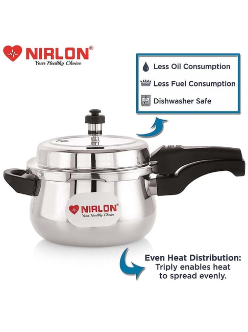 Nirlon Silver Stainless Steel Induction Gas Tri-Ply Belly Outer Lid  Pressure Cooker (3 L)
