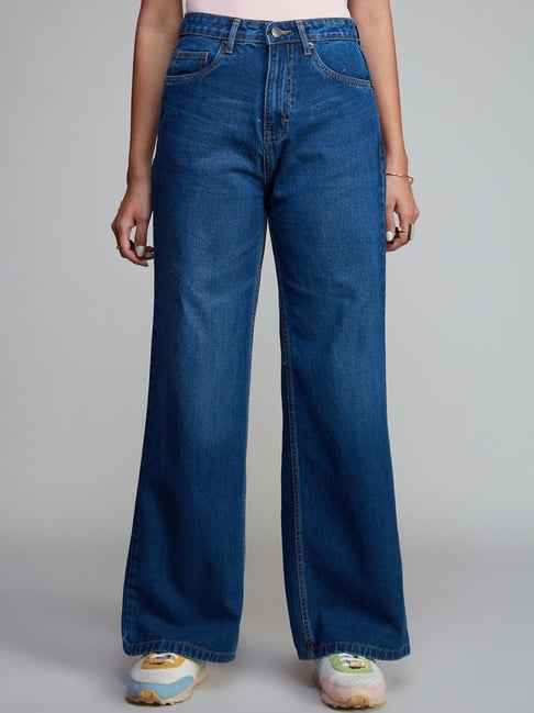 Women True Blue Wide Leg High Rise Jeans