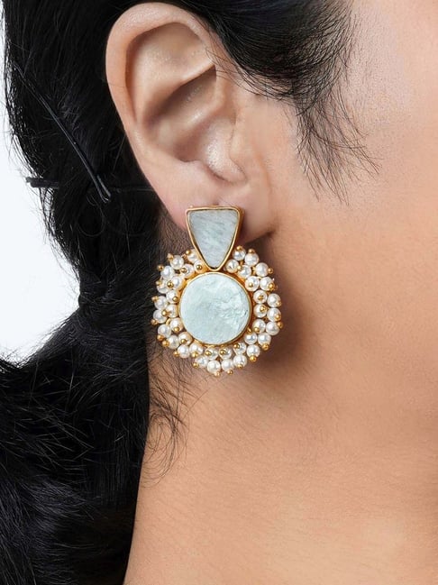 Shop Round Shaped Green Stone Gold Earrings | Parakkat Jewels