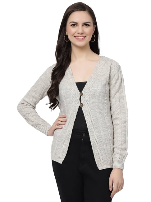 Kalt Beige Self Design Cable Knit Cardigan-picture-43