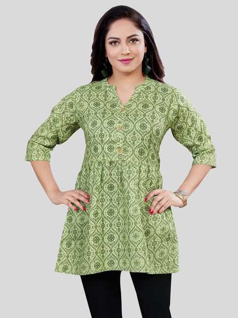 Saree Swarg Green Printed A Line Kurti-picture-17