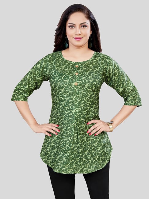 Saree Swarg Green Printed A Line Kurti-picture-21