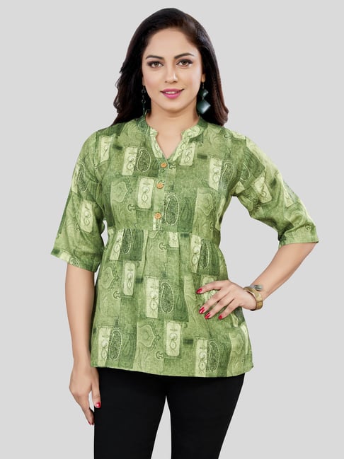 Saree Swarg Green Printed A Line Kurti-picture-20