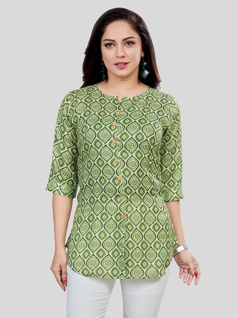 Saree Swarg Green Printed A Line Kurti-picture-18
