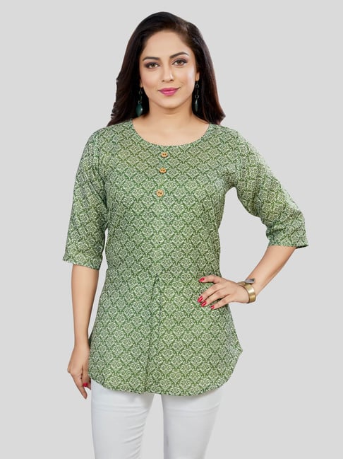 Saree Swarg Green Printed A Line Kurti-picture-19
