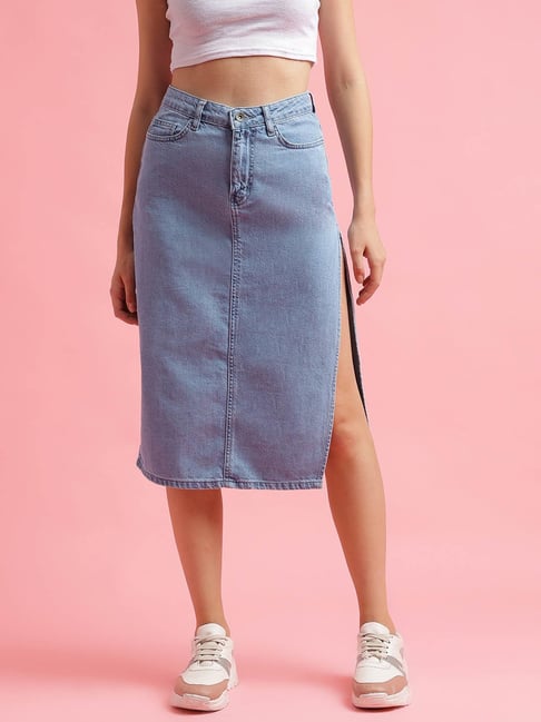 Greta Medium Wash Midi Denim Skirt – Inherit Co.