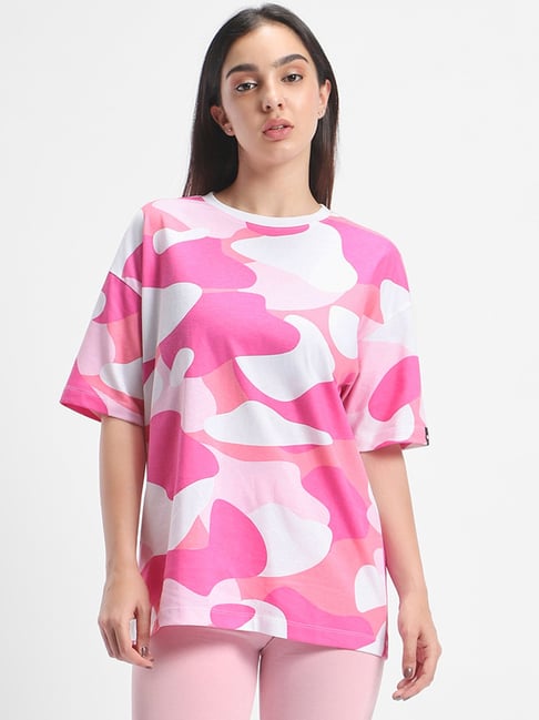Bewakoof Pink Camo Tee Shirt Bewakoof Women's Pink Camo Printed