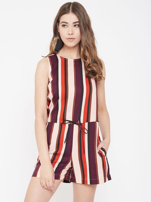 PURYS Peach Striped Playsuit