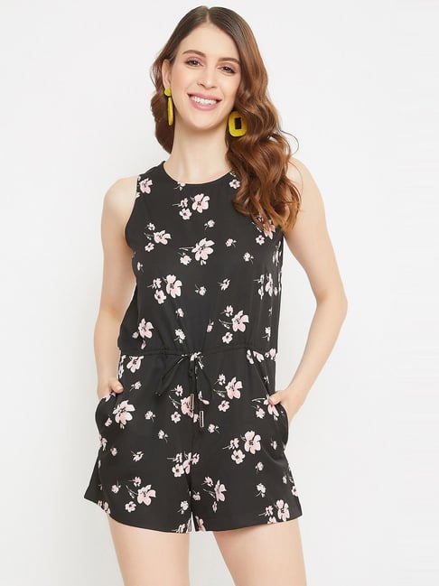 PURYS Black Floral Print Playsuit-picture-30