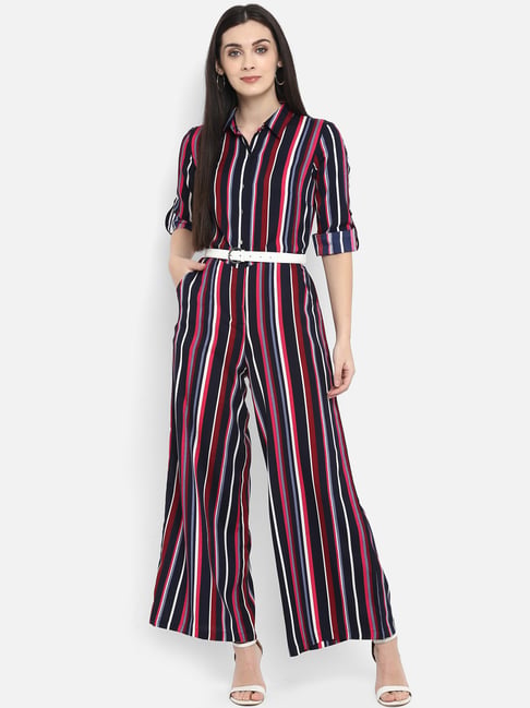 PURYS Navy Striped Jumpsuit