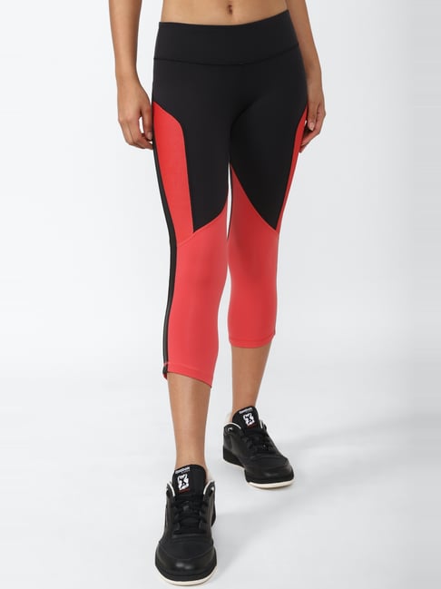 Reebok Red & Black Color-Block Sports Tights-picture-17