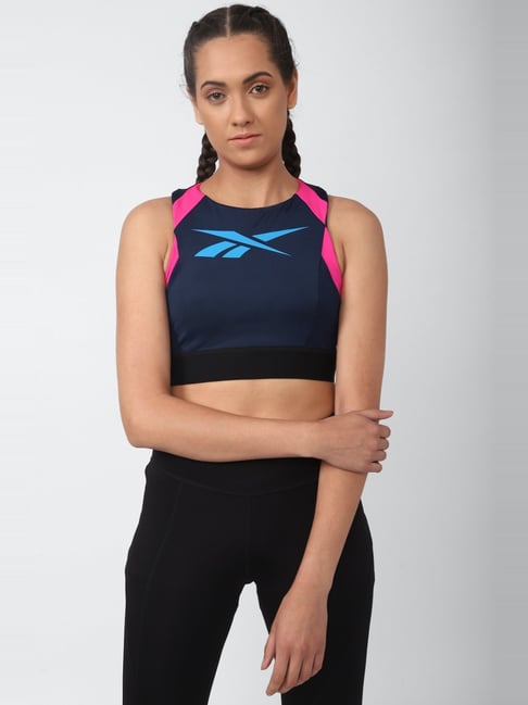 Buy Reebok Cobalt Blue Printed Sports Bra for Women Online @ Tata CLiQ