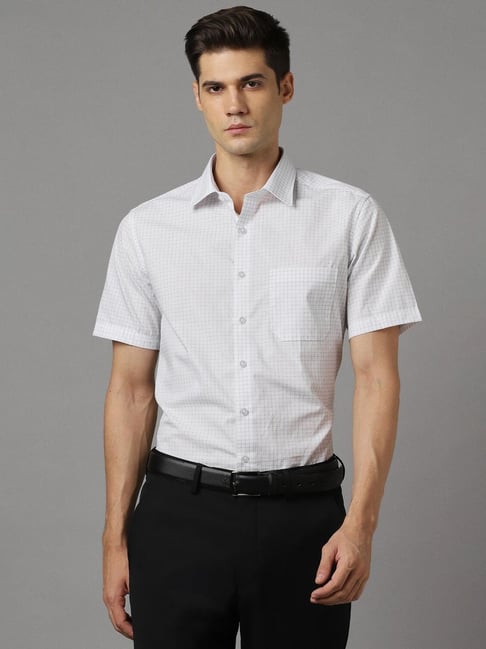 Louis Philippe White Cotton Slim Fit Checks Shirt