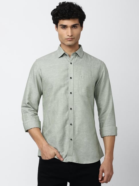 Buy Van Heusen Sport Olive Slim Fit Texture Shirt for Mens Online