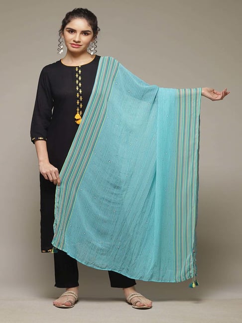 Rangriti Turquoise Striped Dupatta