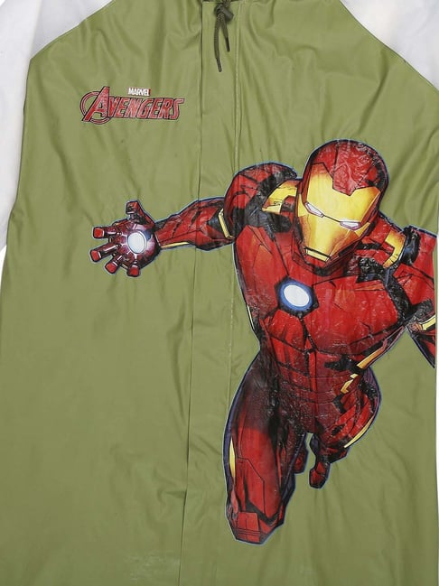 Zeel Kids Olive White Printed Full Sleeves Raincoat