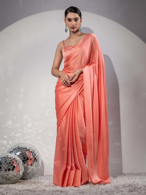 Solid Peach Organza Saree with Tafetta Blouse | Saree Online USA – Ria  Fashions