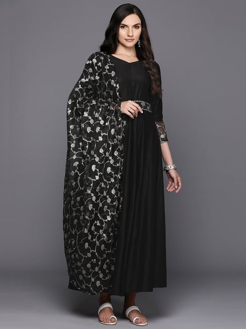 Buy Elegant Black Cotton Dress Material with Dupatta For Women Online In  India At Discounted Prices