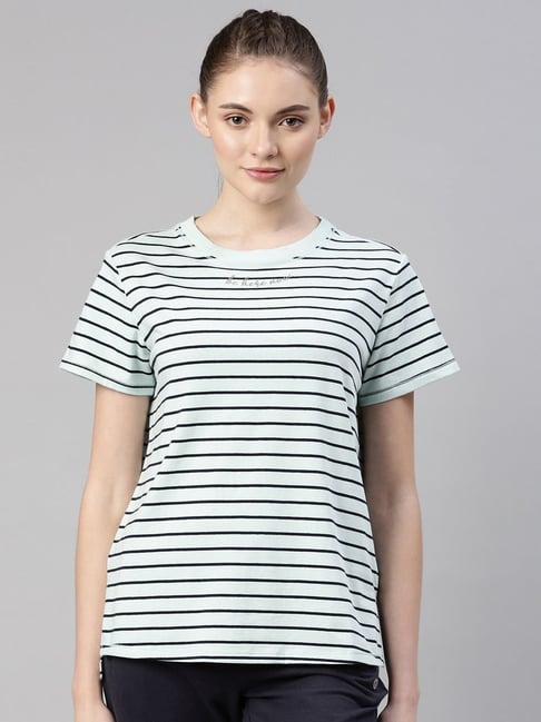 Cotton T-shirt - Light blue/striped - Ladies