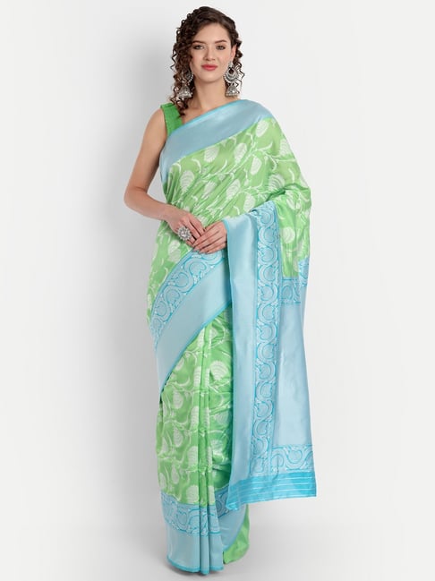 Handloom Pure Cotton Jijamata Paithani Saree With Traditional Double Pallu~Parrot  Green