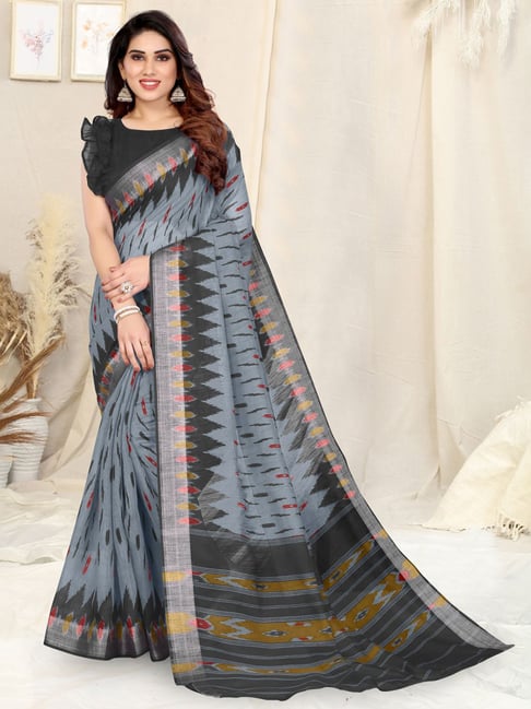 Blue Colour Traditional Ikat Print Woven Designer Cotton Silk Saree - KSM  PRINTS - 4205901