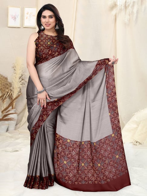 Zari Work Faux Silk Grey Dark Designer Women Saree – Stilento