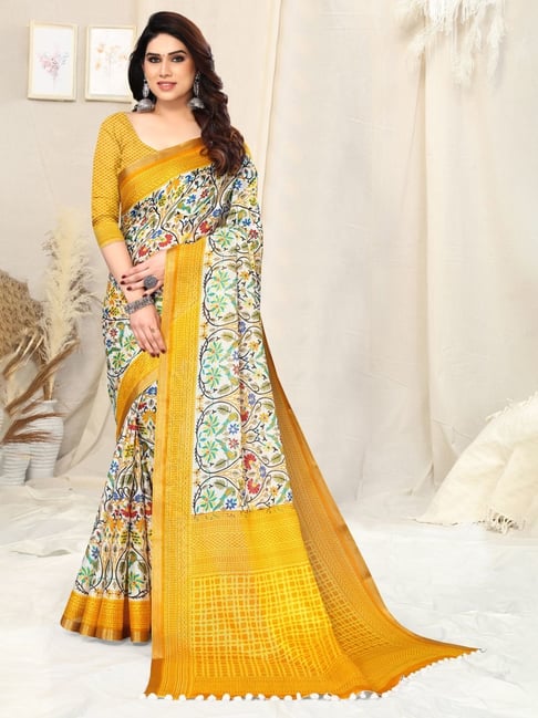 Buy lemon yellow pure cotton saree | – tana-bana