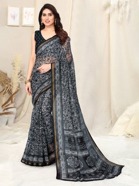 Buy Grey & Black English Tapestry Zardozi Saree With Unstitched Blouse  Online - RI.Ritu Kumar International Store View