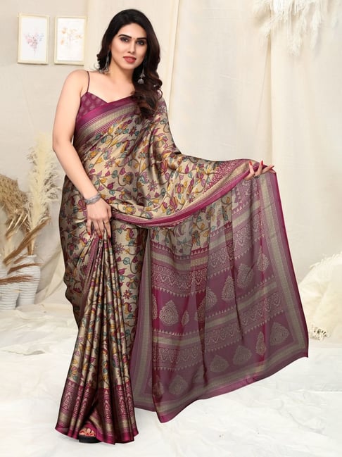 Buy online Contrast Embroidered Pallu Maroon Saree With Blouse from ethnic  wear for Women by Fashion Hut Saree for ₹9480 at 0% off | 2024 Limeroad.com