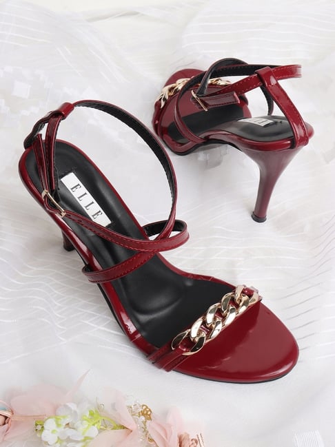 Elle Women's Maroon Ankle Strap Stilettos-picture-41