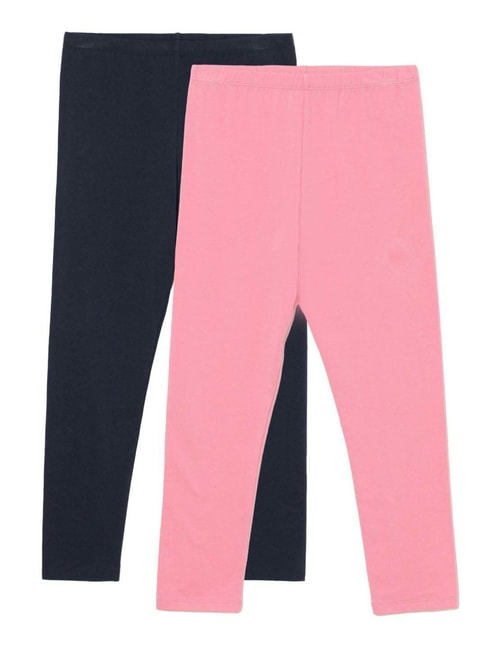 Jockey Kids Pink & Navy Cotton Slim Fit Leggings (Pack of 2) - Assorted