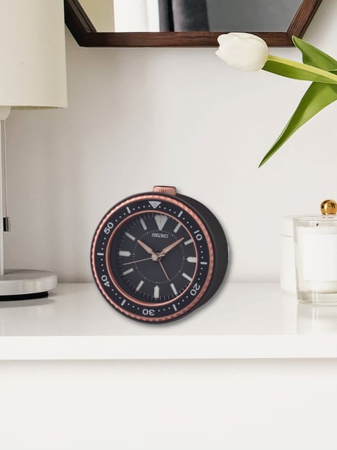SEIKO elegant black & rose gold plastic table clock with sweep movement-image-6