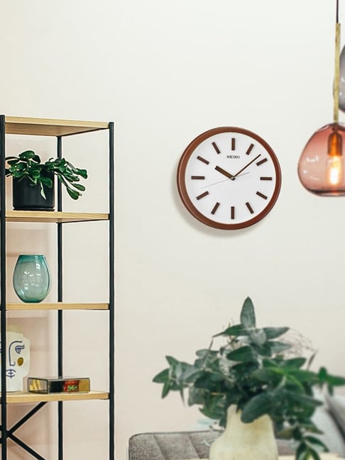 SEIKO elegant white & brown plastic wall clock with sweep movement-image-18