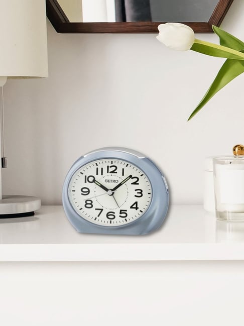 SEIKO elegant white & blue plastic table clock-image-49