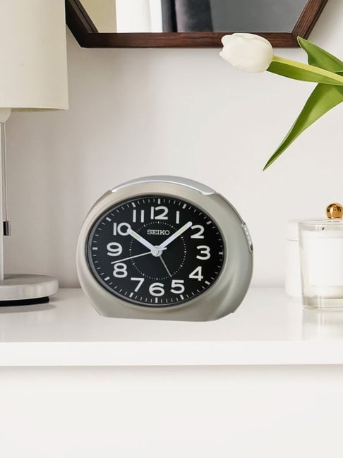 SEIKO elegant black & grey plastic table clock-picture-47