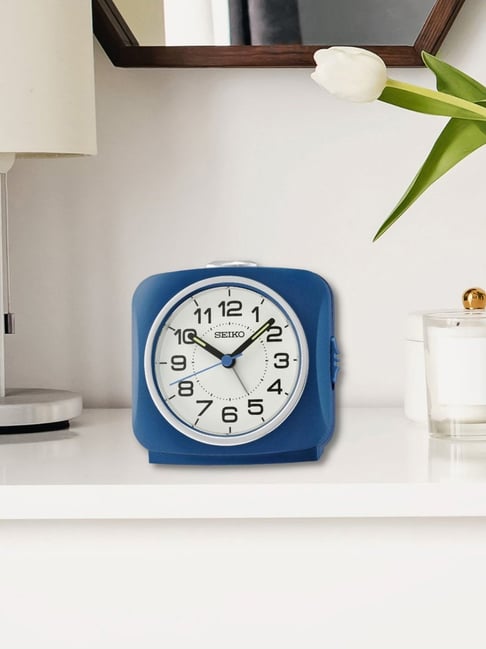 SEIKO elegant white & blue plastic table clock-image-48