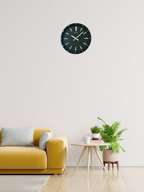 SEIKO elegant black & silver plastic wall clock with sweep movement-image-1