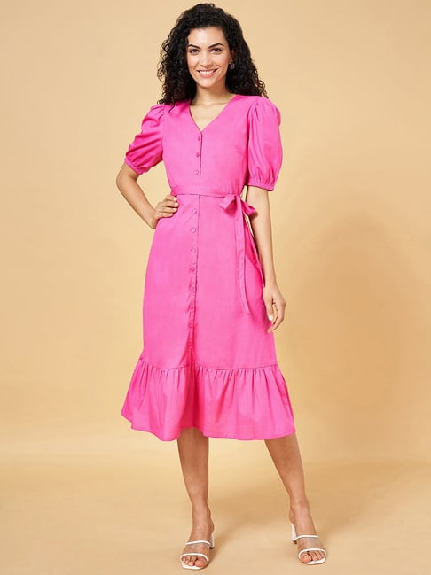 Honey by Pantaloons Pink Cotton A-Line Dress