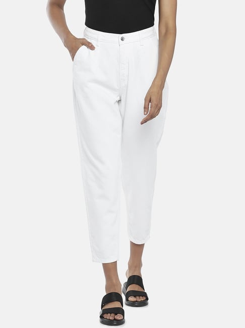 People by Pantaloons White Cotton High Rise Jeans