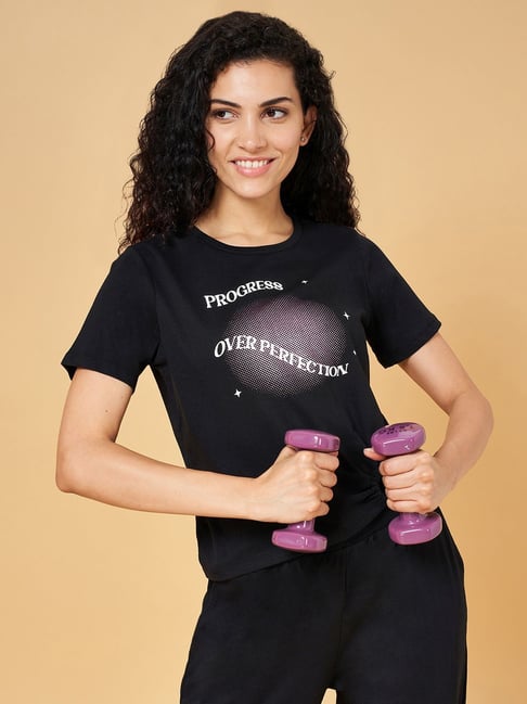 Ajile by Pantaloons Black Cotton Graphic Print Sports T-Shirt-picture-58