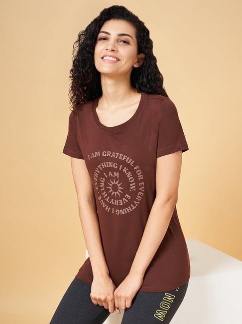 Ajile by Pantaloons Brown Cotton Graphic Print Sports T-Shirt-picture-88