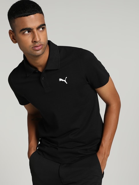 Puma Essentials Black Slim Fit Cotton Polo T-Shirt