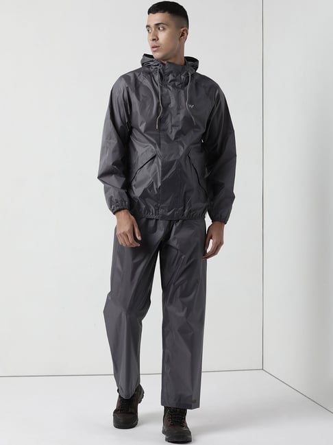 Wildcraft Dark Grey Hooded Raincoat Set