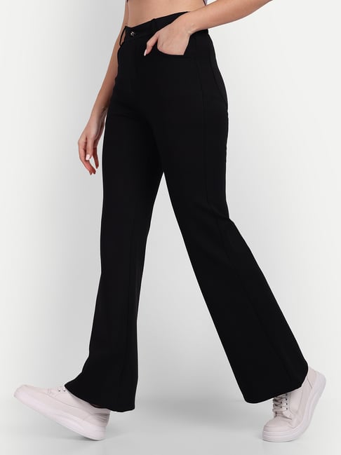 Broadstar Black Flared Fit High Rise Trousers